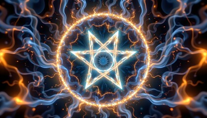 Celestial Star Symbol: A mesmerizing celestial star symbol illuminates with dynamic energy against a deep, cosmic canvas, embodying the mystic forces.