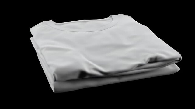 Folded plain white short-sleeved crew neck garment on black background.