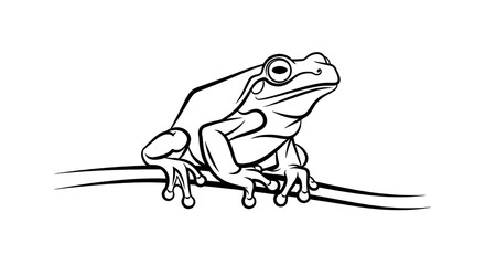 Frog outline sitting branch isolated white