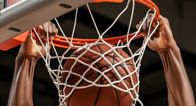 Basketball score through the net, a moment of victory. 