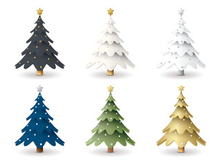 Set of 3D cute decorated Christmas tree isolated graphic illustration.