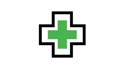 Green plus sign healthcare symbol on white background