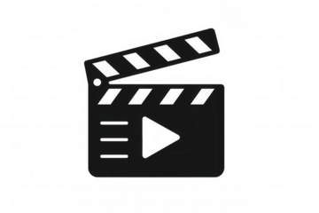 Clapperboard vector icon presenting video production, movie making, and film industry concepts with play button symbol
