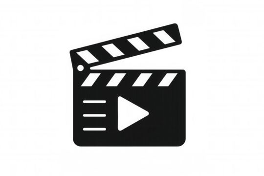 Clapperboard vector icon presenting video production, movie making, and film industry concepts with play button symbol
