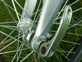 close up of bicycle wheel