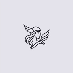 Valkyrie line art mythic warrior woman logo design.