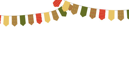 Bright colorful flag garland perfect for festive parties, celebrations, and advertising web design, event decor, and marketing campaigns to create joyful atmosphere. Vector illustration.