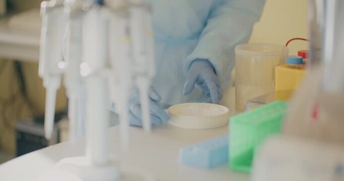 Lab Technician Handling Plastic Test Tubes