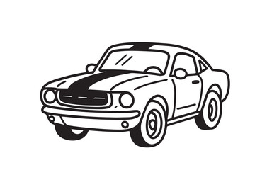Monochrome vector design of a Mustang car, featuring bold black outlines that define its muscular curves, vintage power, and unmistakable classic identity.