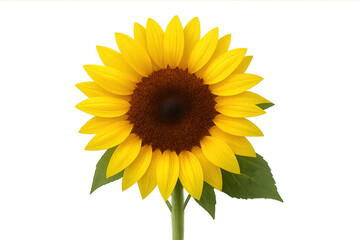Obraz premium Sunflower flowering bright yellow petals, green leaves, representing summer, nature, and agriculture, transparent background