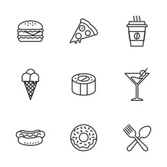 Simple Outline Food and Drink Set Collection Icon Illustration