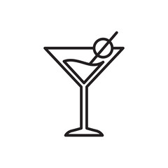 Simple Line Art Martini Cocktail Glass with Olive Illustration Icon