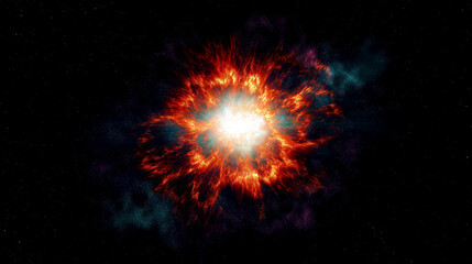 어두운 우주공간에서 초신성 폭발을 보여주는 초현실적 일러스트-A surreal illustration showing a supernova explosion in the dark of space