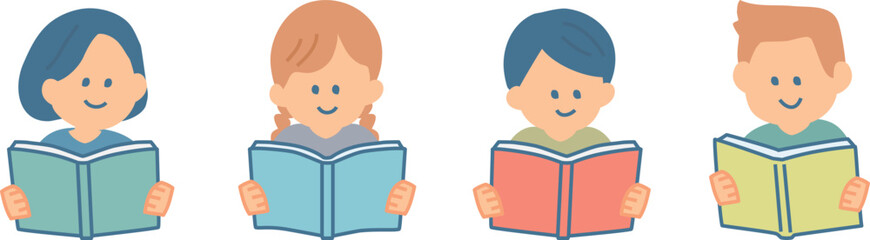 本を読む子供たちのイラスト