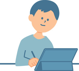 タブレットを使って学習する子供のイラスト