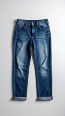 Blue denim jeans casual fashion apparel flat lay