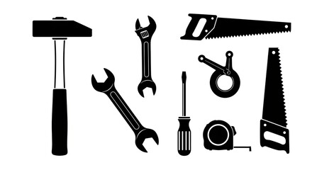 Fototapeta premium Hand tools silhouette collection on white