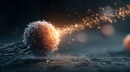 A Natural Killer (NK) cell releasing cytotoxic granules to destroy a target cell, a process called apoptosis.