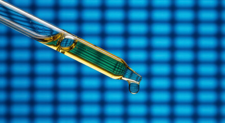 Pipette with liquid against a grid background