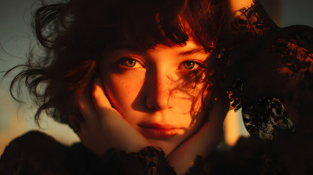 woman, girl, young, view, look, render, photo, picture, research, cast, post, script, ligth, red hair, red lips, 