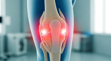 3D illustration of knee joint with inflammation.