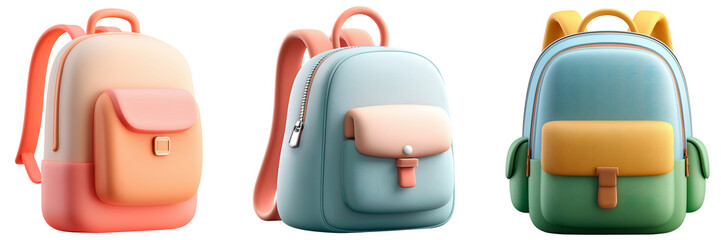Set of Three Minimalist Pastel 3d Backpacks for School Supplies