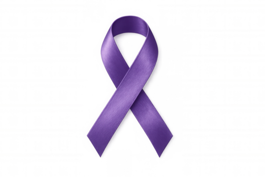 Purple awareness ribbon symbolizing support, charity, and public health campaigns on a transparent background