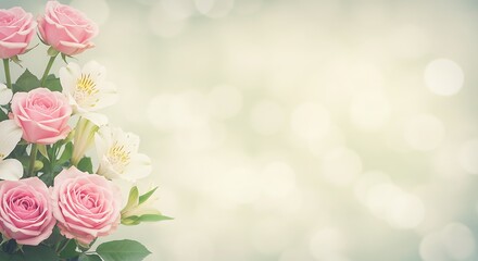 Floral Background with Roses, Lilies, Tulips, and Peonies Elegant Pastel Garden Frame Featuring Hydrangeas, Daisies, and Marigolds Soft Gradient Botanical Design with Natural Light, greetings