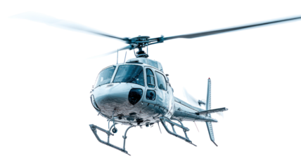 Small military helicopter in flight isolated on transparent background