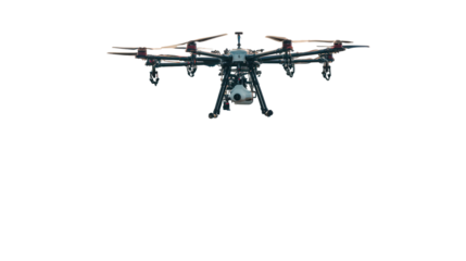 Advanced hexacopter drone with intricate design isolated on transparent background