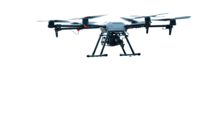 Modern drone with multiple propellers isolated on transparent background