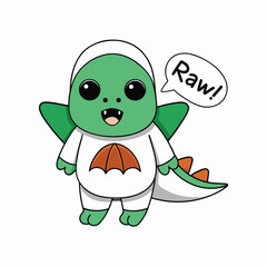 Cute Cartoon Dragon with 'RAWR' Chest and Green Wings