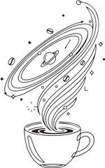 Conceptual Illustration of Steam Rising from a Coffee Cup and Forming a Planetary Solar System or Galaxy..