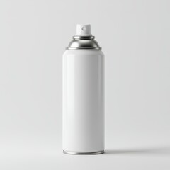 A white spray can with a silver nozzle and cap sits on a light gray surface.
