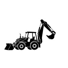 Fototapeta premium Black silhouette of a backhoe loader digging machine