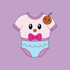 Cute Cartoon Baby Onesie with Bow Tie and Fruit Character
