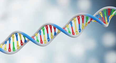 A colorful 3D DNA helix model.