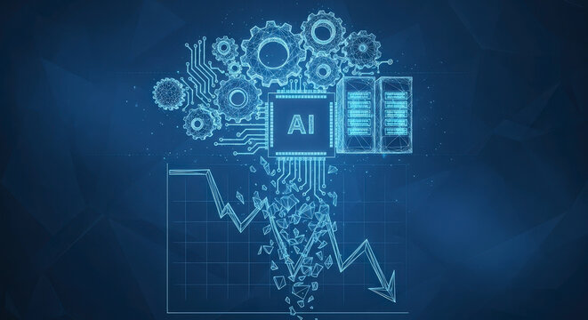 Futuristic AI concept with digital gears.