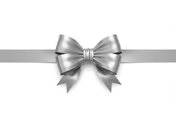 Elegant silver ribbon bow adorns a horizontal satin band.