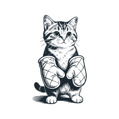 Obraz premium Adorable kitten heat-resistant gloves – Black and White Icon Vector and Illustration