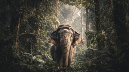 Elephant in lush forest