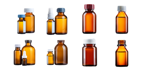 Collection of Amber Glass Bottles for Essential Oils and Solutions