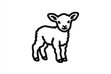 Obraz premium This illustration showcases a cute lamb with a fluffy body and big ears. It stands on all fours, featuring a simple black outline, making it ideal for various design projects.