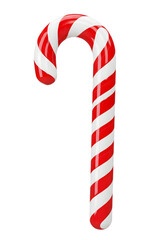Fototapeta premium Red and white striped candy cane isolated on white background, traditional Christmas sweet treat and festive holiday decoration symbol