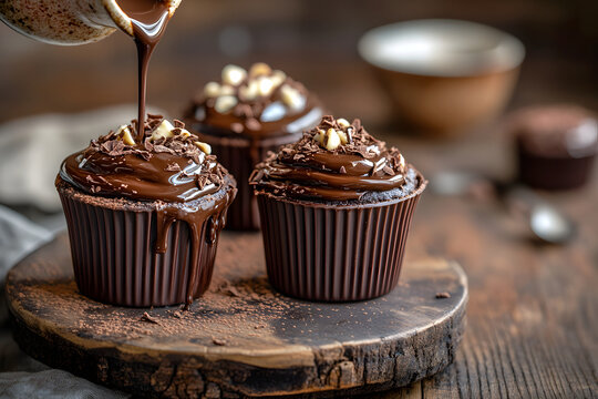 Dark Chocolate Cupcakes with Melted Ganache