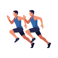 Two athletes running fast in a competition, side view.