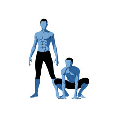 Two men demonstrating a deep squat exercise for fitness.