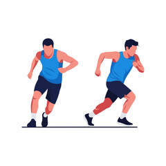 Two athletes running fast on a track during a race.