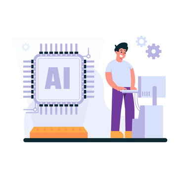 ai programmer working computer, flat design clip art preview