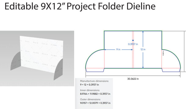 Project folder template die line diagram dimensions